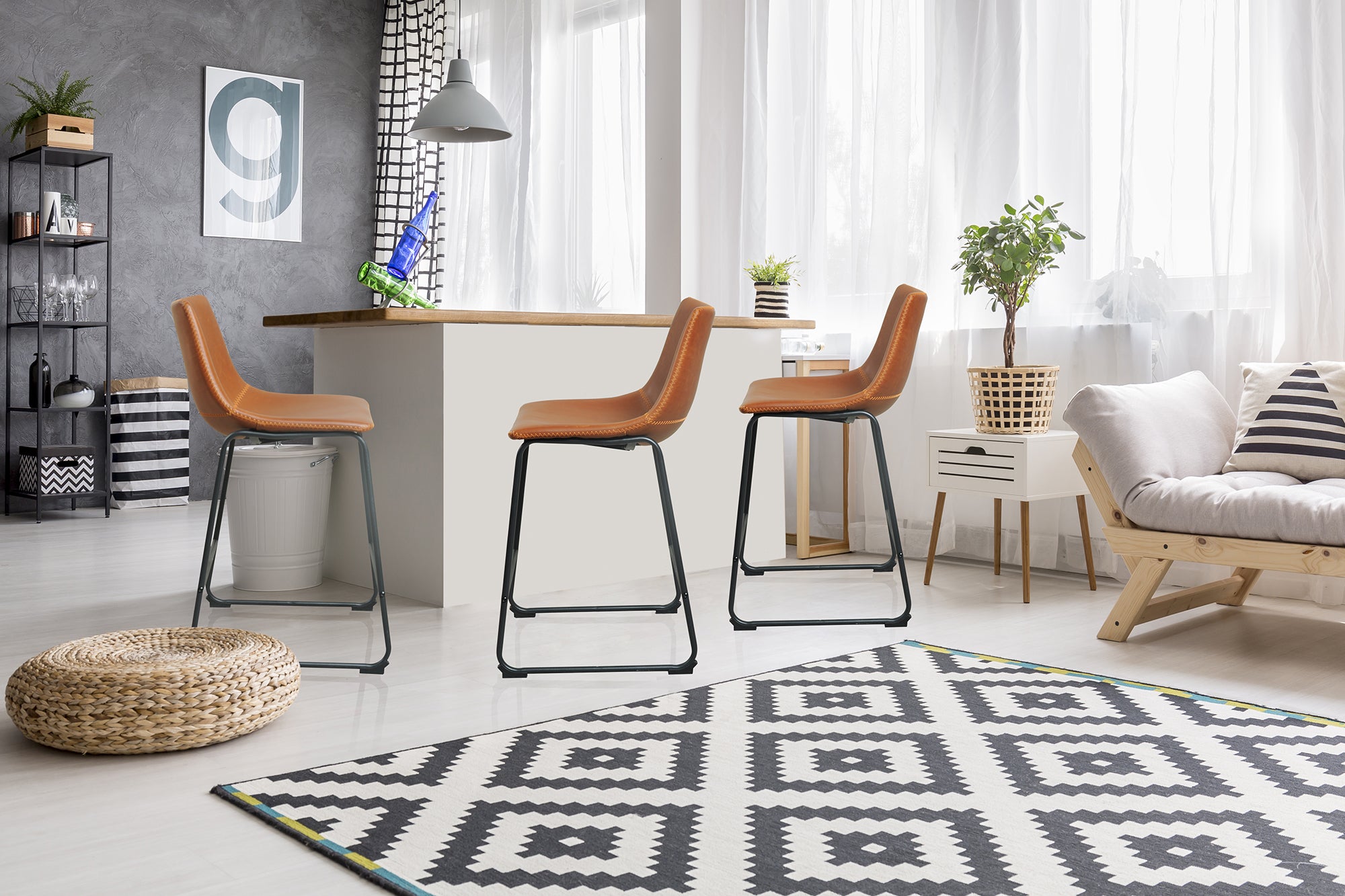 Dexter Tan Brown Set of Two Kitchen Counter Stools